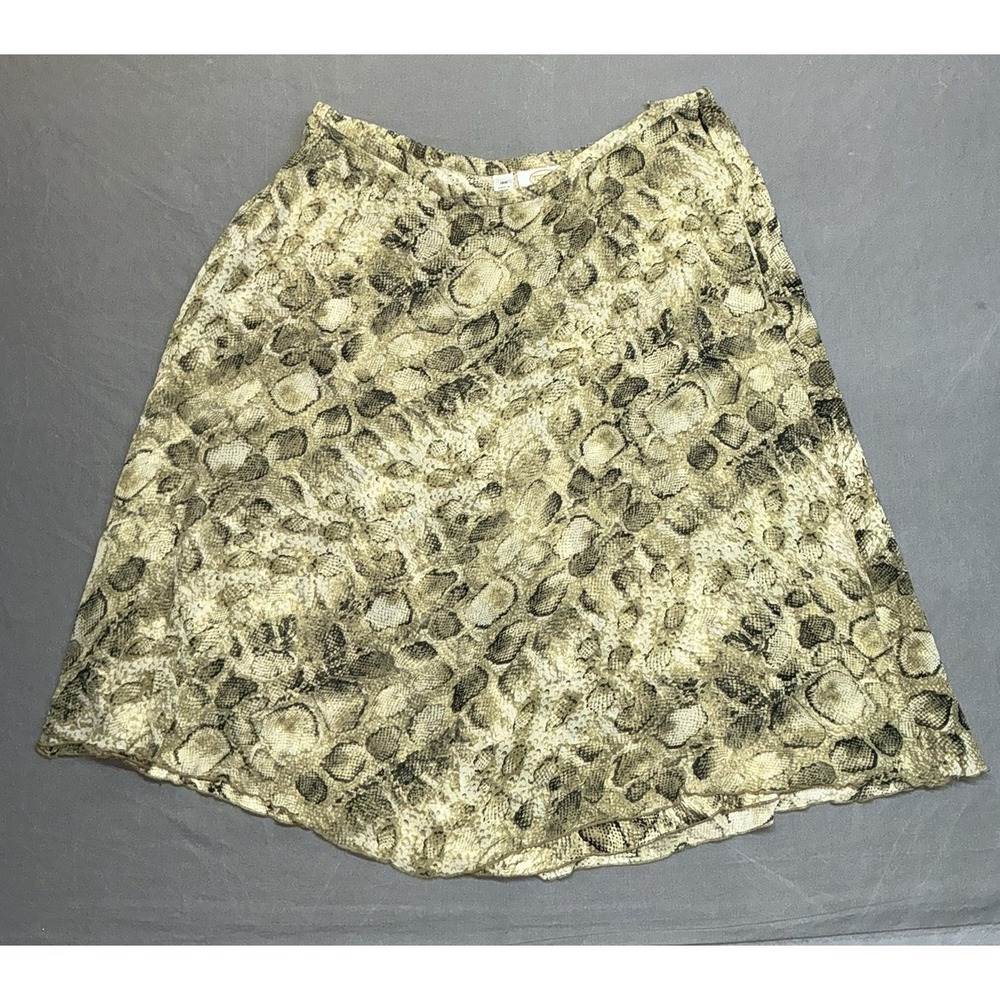 Talbots Women Silk Skirt Floral Tiered Flowy Side Zip Olive Green Cream Sz 16W